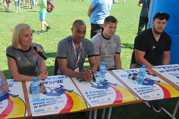 IAAF World U20 Championships Bydgoszcz 2016 ambassadors Anna Rogowska, Colin Jackson and Pawel Wojciechowski and world junior champion Konrad Bukowiecki (Grzegorz Kowalski)