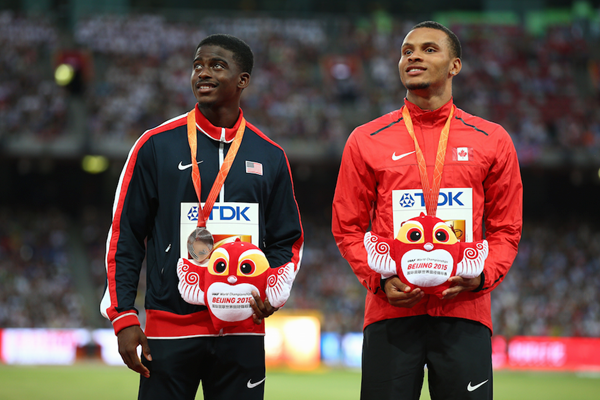 Trayvon Bromell and Andre DeGrasse on the podium ()