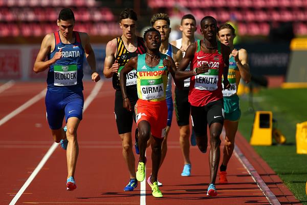 Solomon Lekuta of Kenya and Adisu Grima of Ethiopia in the opening round of the 800m at the IAAF World U20 Championships Tampere 2018 (Getty Images)