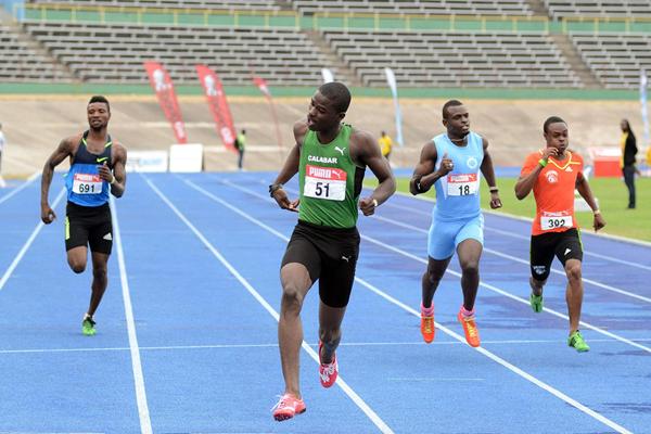 Michael O'Hara wins the 200m at the Carifta Games Trials (Anthony Foster)