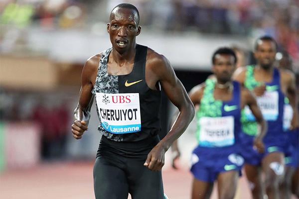 Timothy Cheruiyot on the way to a 1500m meeting record at the IAAF Diamond League meeting in Lausanne (Giancarlo Colombo)