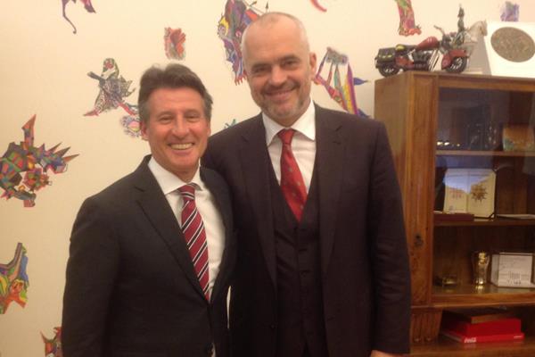 IAAF President Sebastian Coe with Albanian Prime Minister Edi Rama (IAAF)