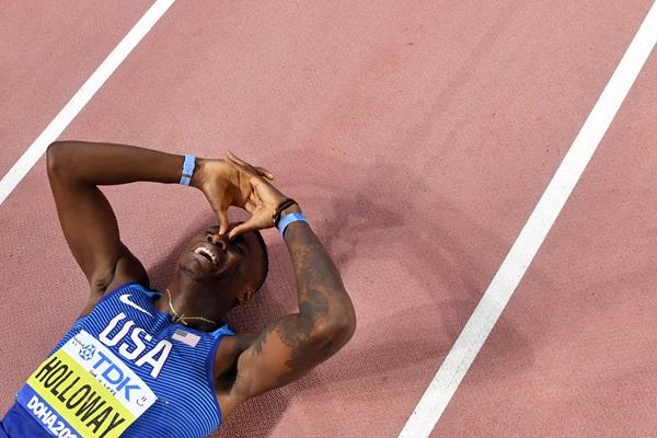 Grant Holloway after winning the 110m hurdles title at the IAAF World Athletics Championships Doha 2019 (AFP/Getty Images)