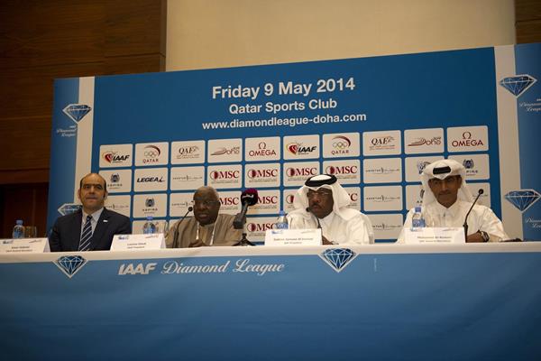 Senior officials from the IAAF and Qatar Athletics Federation at the 2014 IAAF Diamond League press conference in Doha (Deca TxT)