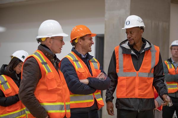 Oregon21 CEO Niels de Vos, World Athletics CEO Jon Ridgeon and coach Robert Johnson on a venue visit to Hayward Field (Oregon21 LOC)