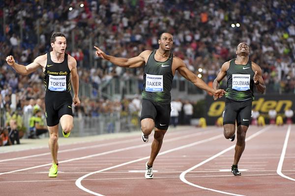 Ronnie Baker takes the Rome 100m showdown (Hasse Sjogren)