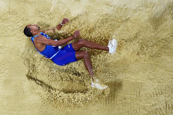 Christian Taylor competes in the triple jump at the IAAF World Championships in London (Getty Images)