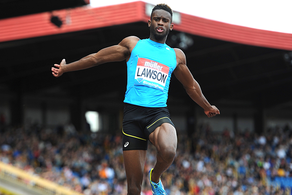 Long jump winner Jarrion Lawson at the IAAF Diamond League meeting in Birmingham (Mark Shearman)