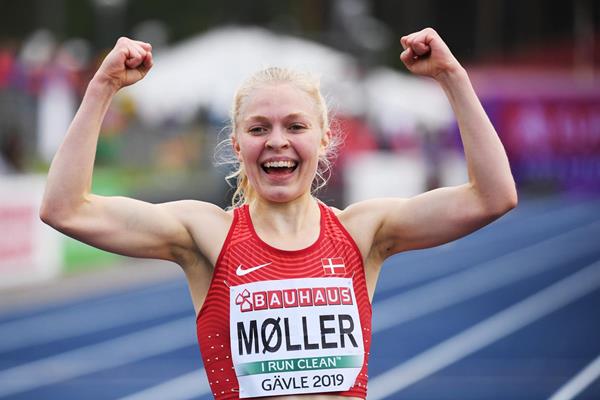 Anna Emilie Moller after winning the 5000m at the European U23 Championships in Gavle (Getty Images)