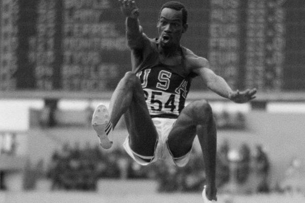 Tony Duffy's iconic photograph of Bob Beamon's world record leap in Mexico City (Getty Images)