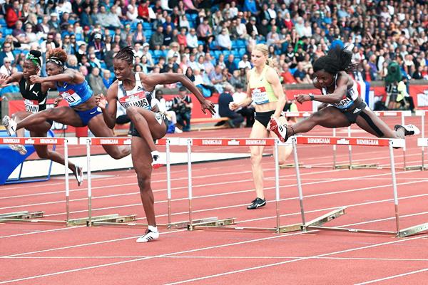 Danielle Williams on her way to winning the 100m hurdles at the IAAF Diamond League meeting in Birmingham (Mark Shearman)