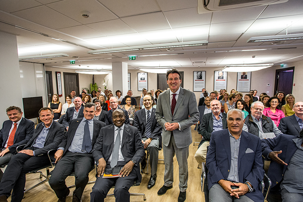 IAAF President Sebastian Coe with IAAF staff in Monaco (Philippe Fitte / IAAF)