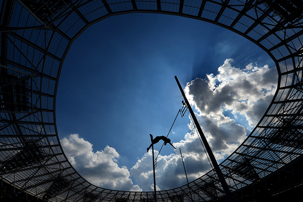A pole vaulter in action at London's Olympic Stadium (Getty Images)