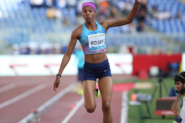 Yulimar Rojas sailing to the triple jump victory at the IAAF Diamond League meeting in Rome (Philippe Fitte)