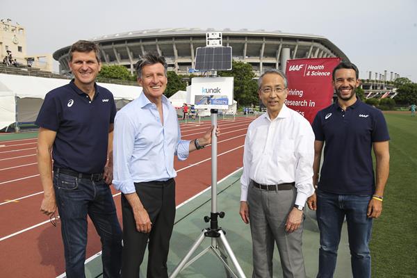 IAAF Health & Science Department Director Stéphane Bermon (l) and department manager Paolo Emilio Adami (r) with IAAF President Sebastian Coe and IAAF Council Member Hiroshi Yokokawa in Yokohama (Roger Sedres)