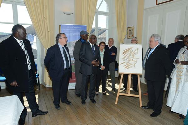 The civic reception in Champagnole Town Hall, where President Daick received a momento of his days in the town (IAAF)