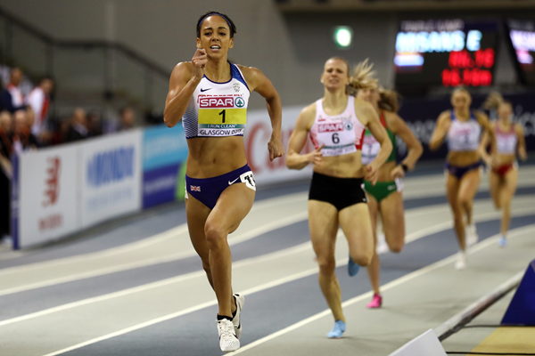 Katarina Johnson-Thompson in the pentathlon 800m at the European Indoor Championships in Glasgow (Getty Images)