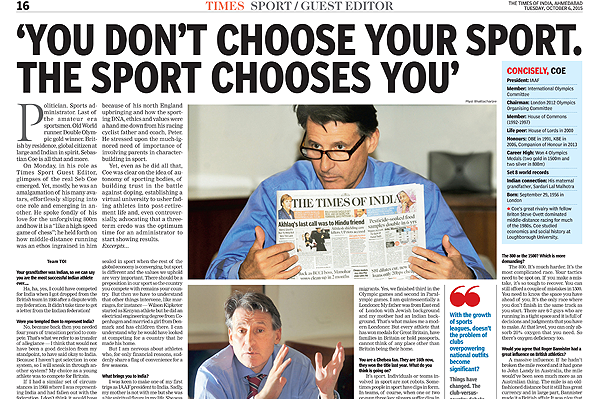 IAAF President Seb Coe as guest editor for The Times of India (The Times of India)