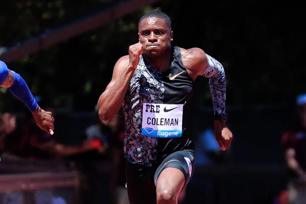 Christian Coleman in the 100m at the IAAF Diamond League meeting in Stanford (Victah Sailer)