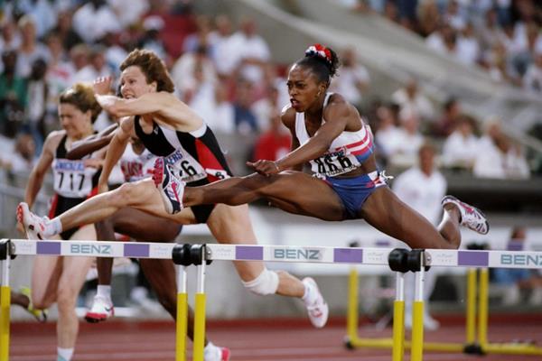 Gail Devers in the 100m hurdles at the 1993 IAAF World Championships (Getty Images)