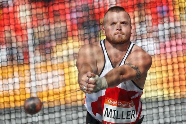 Nick Miller throws a British record to secure the Commonwealth hammer title (Getty Images)