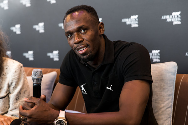 Usain Bolt speaks to the press ahead of the IAAF Athletics Awards 2016 (Philippe Fitte / IAAF)