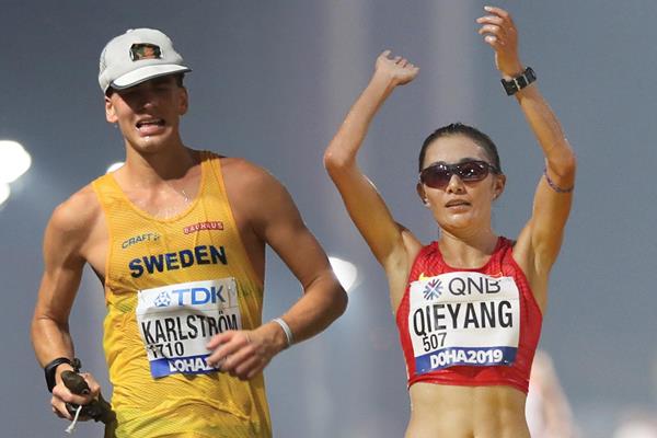 Perseus Karlstrom and Qieyang Shenjie at at the IAAF World Athletics Championships Doha 2019 (AFP / Getty Images)