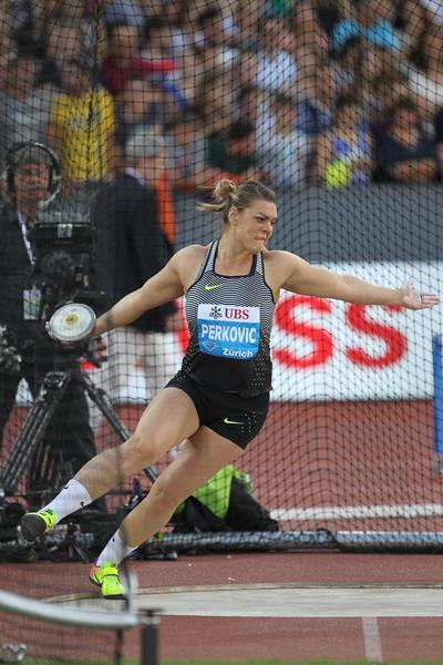 Sandra Perkovic in the discus at the IAAF Diamond League meeting in Zurich (Jean-Pierre Durnad)