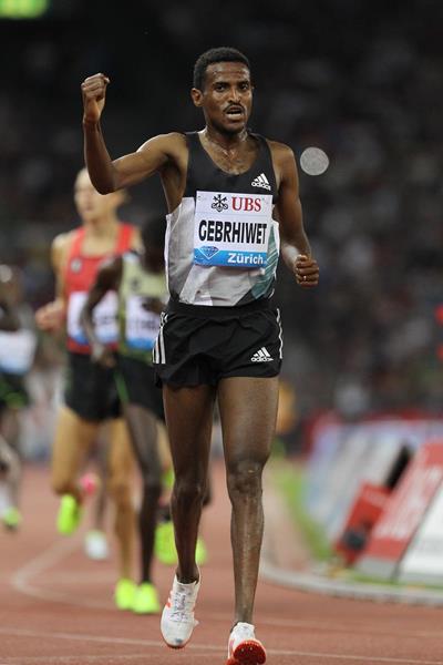 Hagos Gebrhiwet after winning the 5000m at the IAAF Diamond League meeting in Zurich (Jean-Pierre Durand)