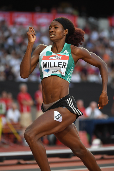 Shaunae Miller in the 400m at the IAAF Diamond League meeting in London (Kirby Lee)