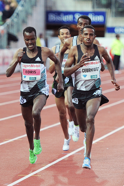 Hagos Gebrhiwet on his way to winning the 5000m at the IAAF Diamond League meeting in Oslo (Mark Shearman)