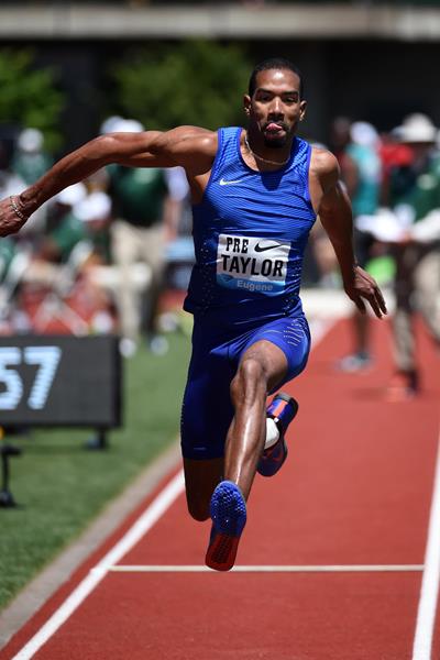 Christian Taylor at the 2016 IAAF Diamond League meeting in Eugene (Kirby Lee)