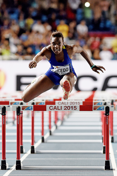 Ecuador's Maribel Caicedo in the 100m hurdles at the IAAF World Youth Championships, Cali 2015 (Getty Images)