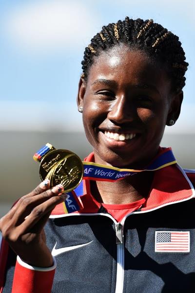 Candace Hill after the girls' 200m final at the IAAF World Youth Championships, Cali 2015 (Getty Images)