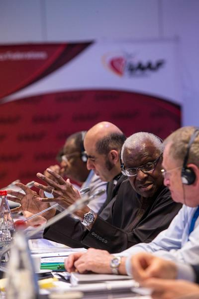 Lamine Diack at the 2014 IAAF Council Meeting in Monaco, day two (Philippe Fitte / IAAF)