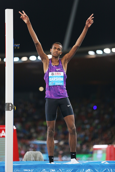 High jump winner Mutaz Essa Barshim at the IAAF Diamond League meeting in Zurich (Jean-Pierre Durand)
