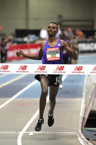Dejen Gebremeskel at the 2016 New Balance Indoor Grand Prix meeting in Boston (Andrew McClanahan)