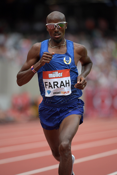 Mo Farah in the 5000m at the IAAF Diamond League meeting in London (Kirby Lee)