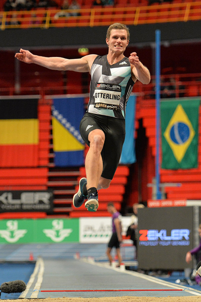 Long jump winner Andreas Otterling at the Globen Galan in Stockholm (Hasse Sjogren)