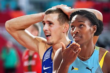 Estonia's Maicel Uibo and Shaunae Miller-Uibo of The Bahamas at the IAAF World Athletics Championships Doha 2019 (AFP / Getty Images)