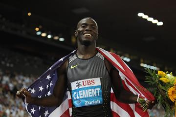 Kerron Clement after winning the 400m hurdles at the IAAF Diamond League meeting in Zurich (Jean-Pierre Durand)