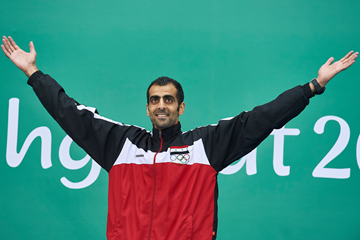 Majd Eddin Ghazal after taking gold in the high jump at the Asian Indoor Games (Organisers)