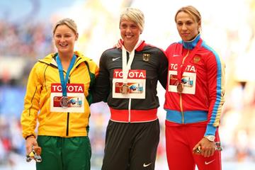Womens Javelin Throw Medal Ceremony at the IAAF World Athletics Championships Moscow 2013 (Getty Images)