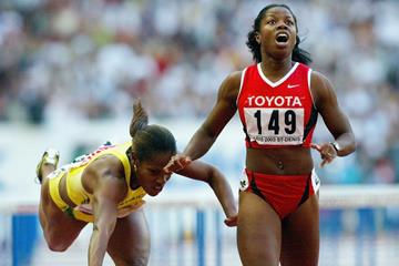 Perdita Felicien winning the 2003 world 100m hurdles title (Getty Images)