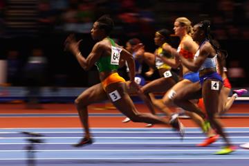 Murielle Ahoure in the 60m the IAAF World Indoor Championships Birmingham 2018 (Getty Images)