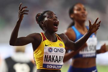 Halimah Nakaayi takes the world 800m title in Doha (Getty Images)