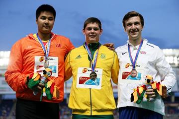 Boys' discus throw podium IAAF World Youth Championships, Cali 2015 (Getty Images)