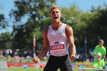 Kevin Mayer after the decathlon long jump at the Decastar meeting in Talence (Jean-Pierre Durand)