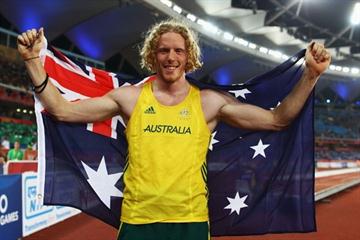 Steven Hooker celebrates winning the Commonwealth Games in New Delhi (Getty Images)