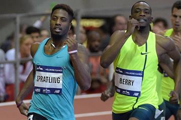 Brycen Spratling on his way to setting a world indoor 500m best at the Millrose Games (Kirby Lee)